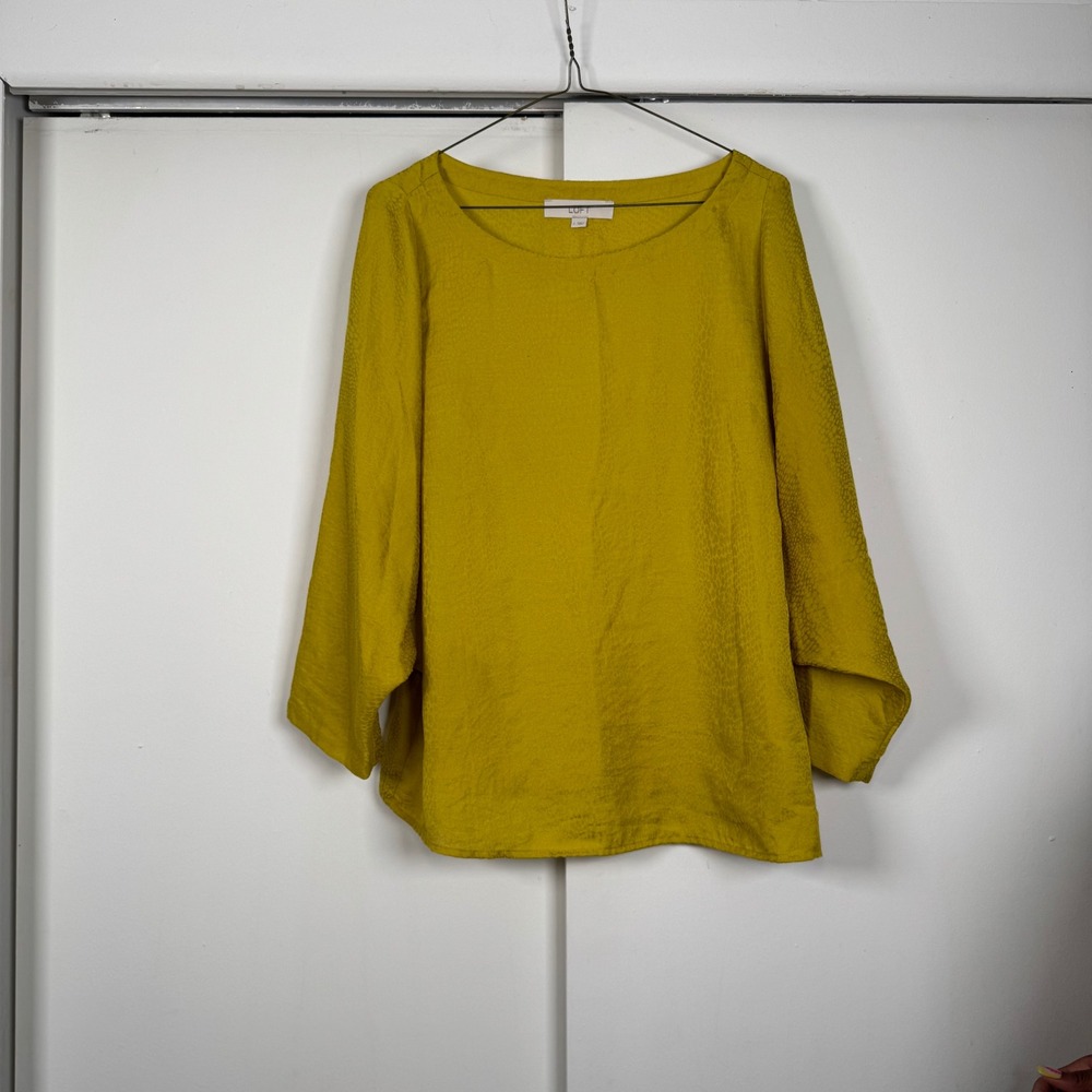 Loft Womens Yellow Chartreuse Jacquard Kimono Sleeve Blouse Top Large